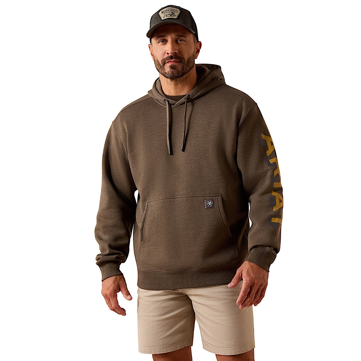 Ariat Men's Rebar Lightweight Logo Hoodie - Major Brown Heather/Wood Thrush