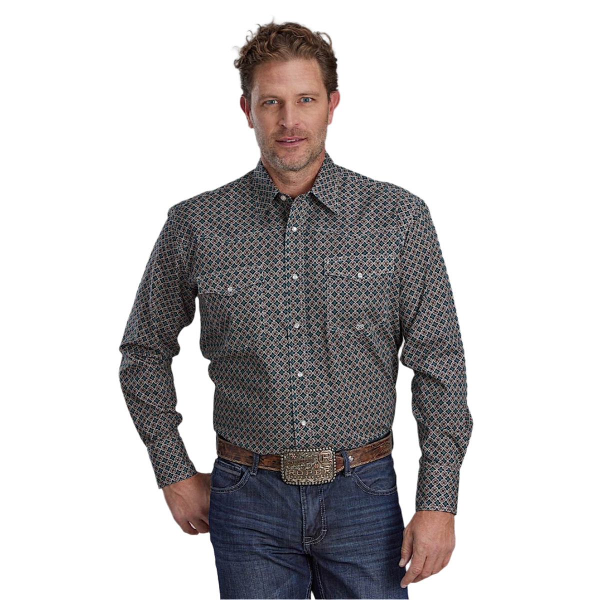 Roper Men’s Amarillo Collection Long Sleeve Shirt - Acorn Foulard Print
