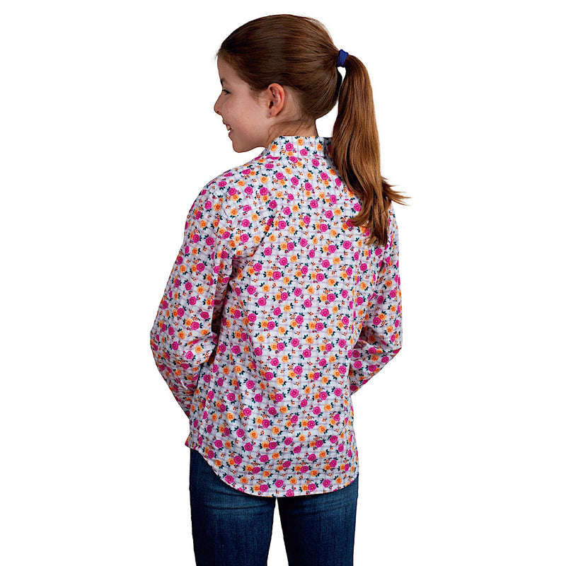 Just Country Girl’s Harper Half Button Print Work Shirt - White Lattice