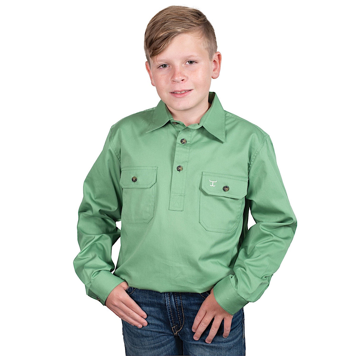 Just Country Boy’s Lachlan Half Button Workshirt - Jade