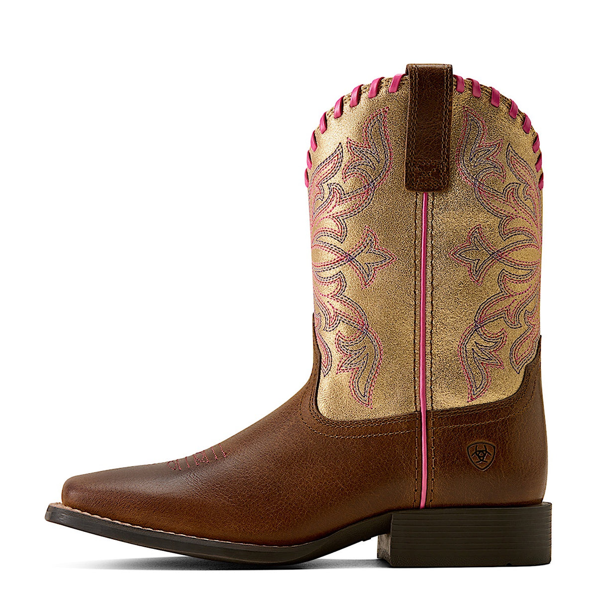 Ariat Kid's Sundown Wide Square Toe Western Boot - Clay/Royal Gold Metallic