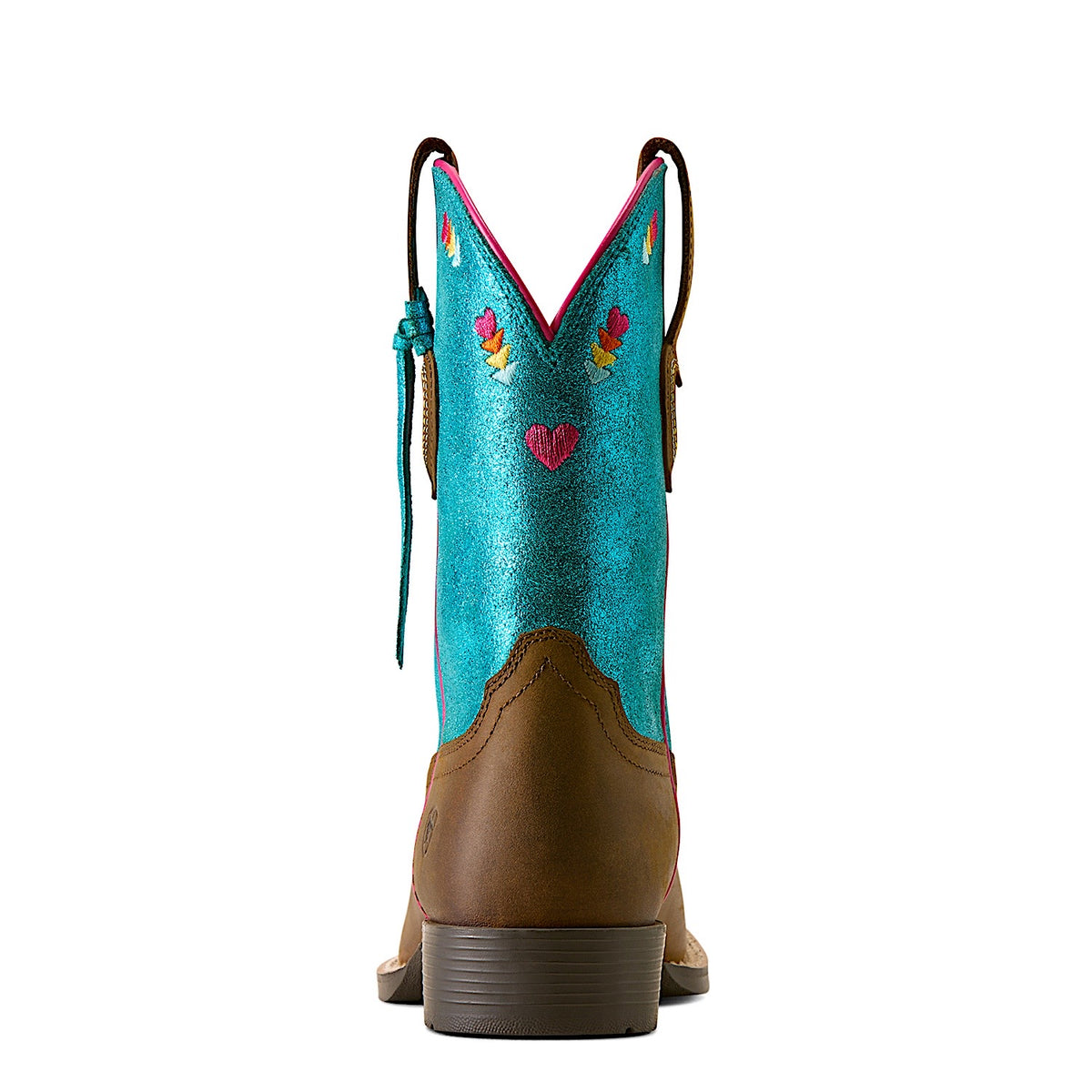 Ariat Kid's Rodeo Love Wide Square Toe Western Boot - Distressed Brown/Aqua Dazzle