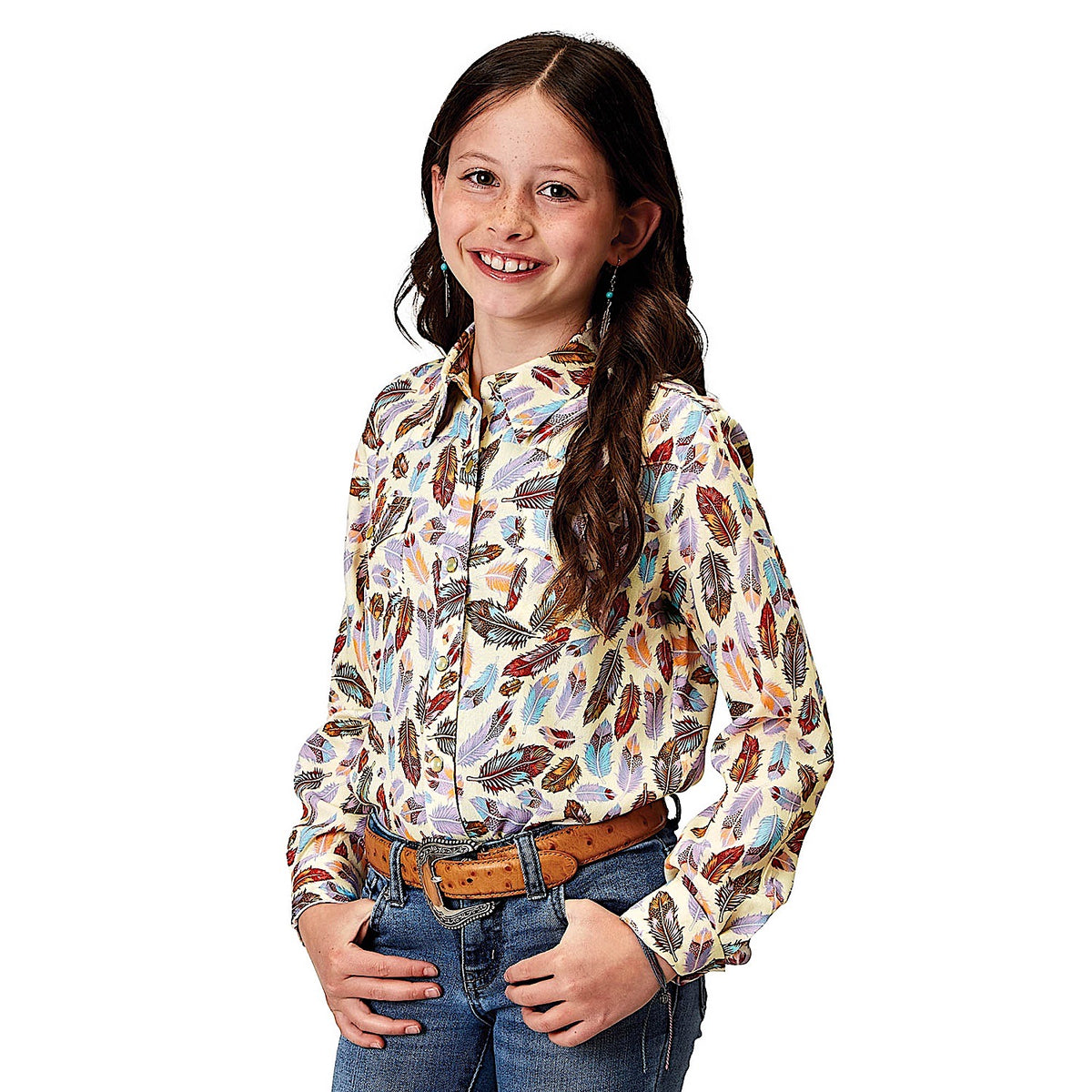 Roper Girl’s Five Star Collection Shirt - Feather Toss Print