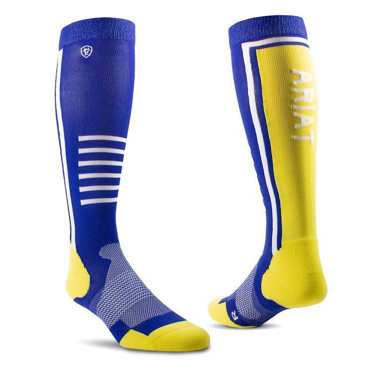 Ariat UniSex AriatTek Slimline Performance Socks Surf The Web/ Primrose Yellow