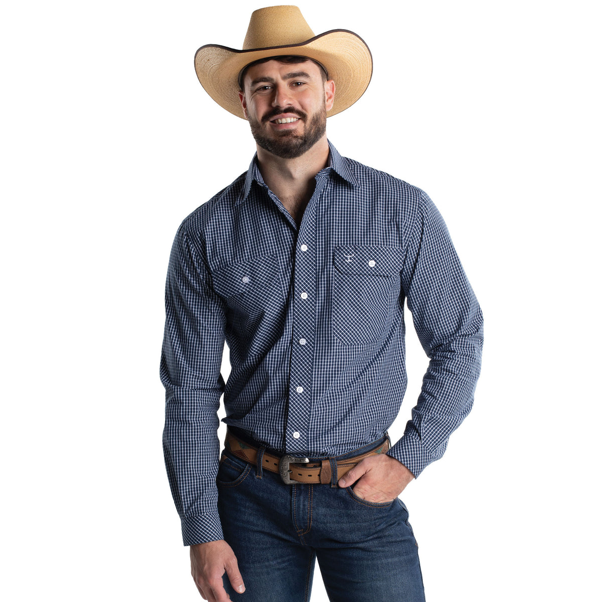 Just Country Men's Austin Full Button Print Workshirt - Patriot Blue & White Plaid
