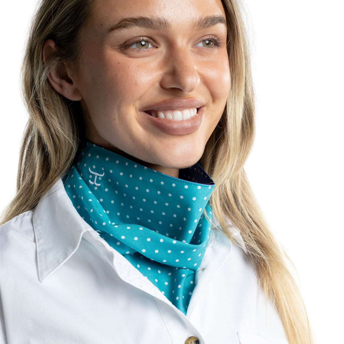 Just Country Carlee Double Sided Scarf - Bay Teal Spots / Deep Ultramarine Blue Spots