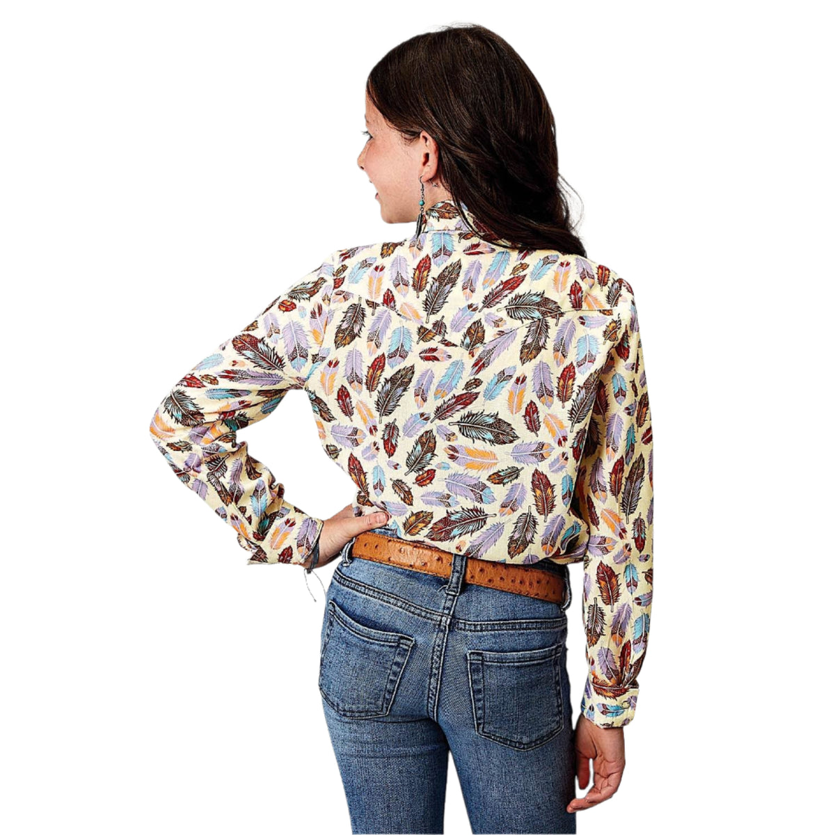 Roper Girl’s Five Star Collection Shirt - Feather Toss Print