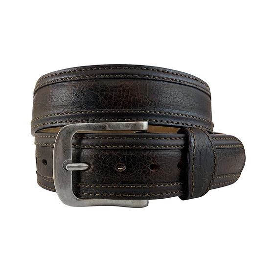 Roper Mens Belt 1.1/2" Distressed American Bison Leather Chocolate