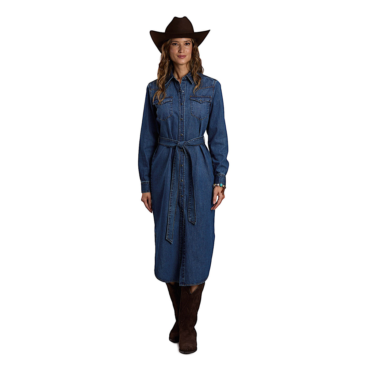 Stetson Women's Denim Shirt Dress - Solid Blue