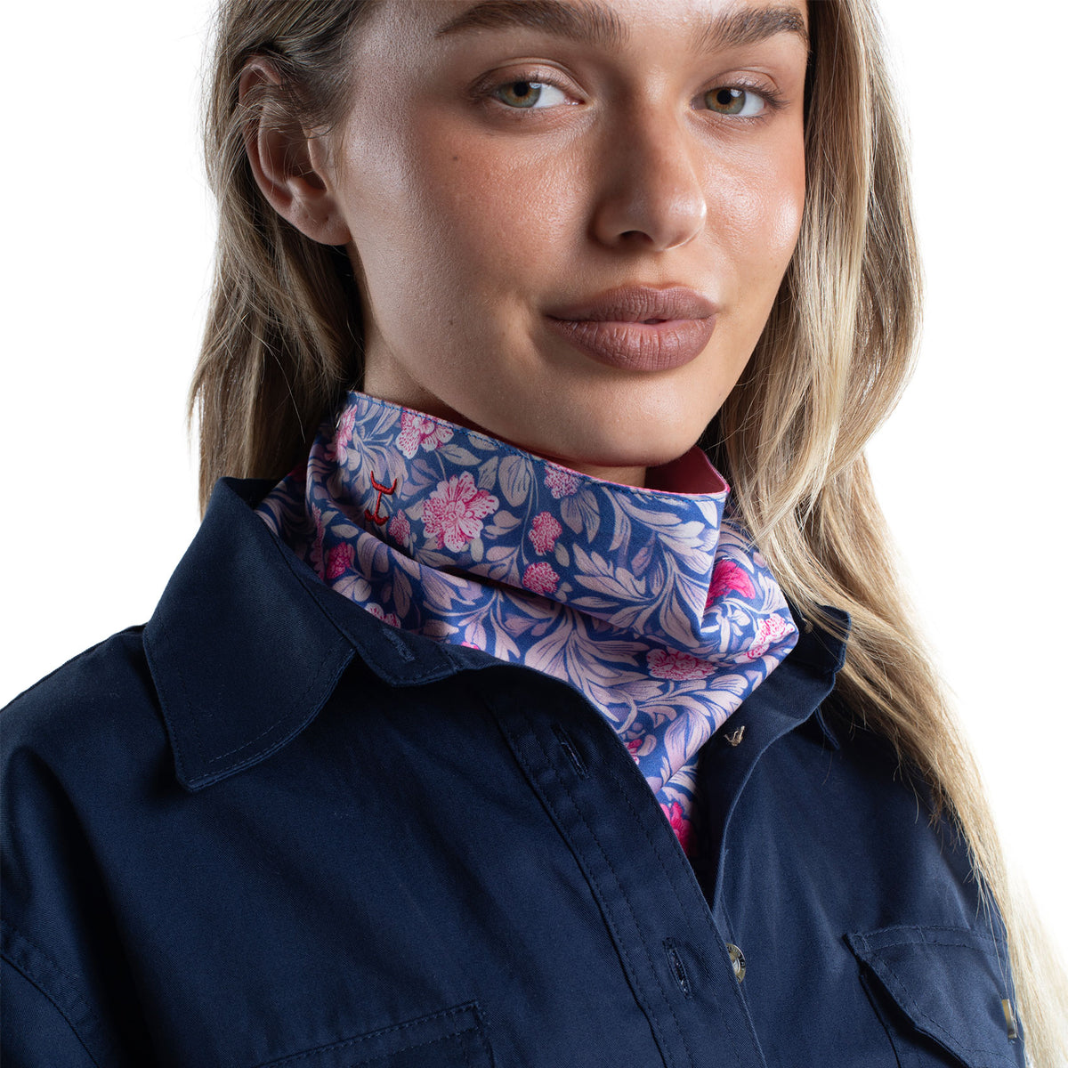 Just Country Carlee Double Sided Scarf - Deep Ultramarine Blue Chrysanthemum / Rose