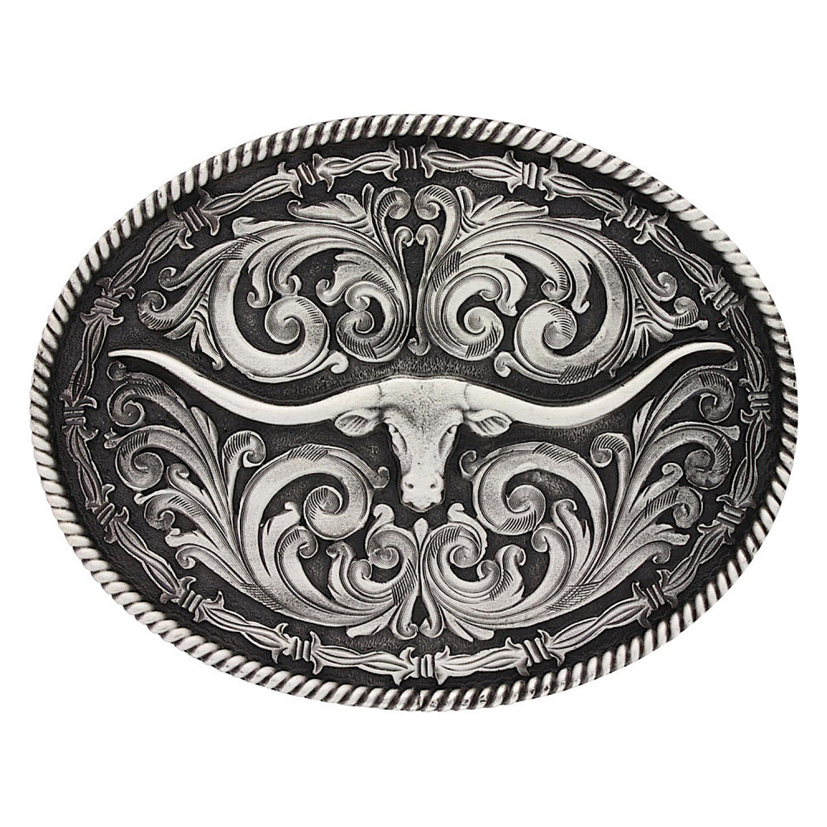 Montana Silversmiths Western Attitude Longhorn Buckle - Antique Silver