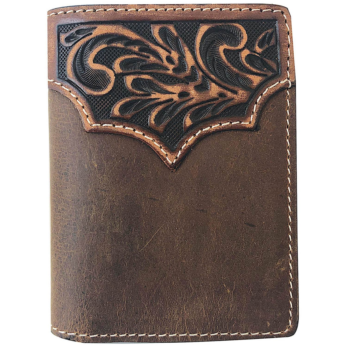 Roper Tri-Fold Tooled Yoke Wallet - Tan