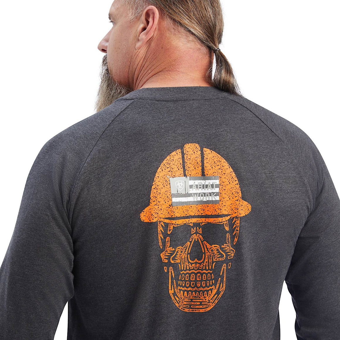 ARIAT Mens Rebar Cotton Strong Roughneck Graphic L/S T-Shirt Charcoal Grey/ Safety Orange