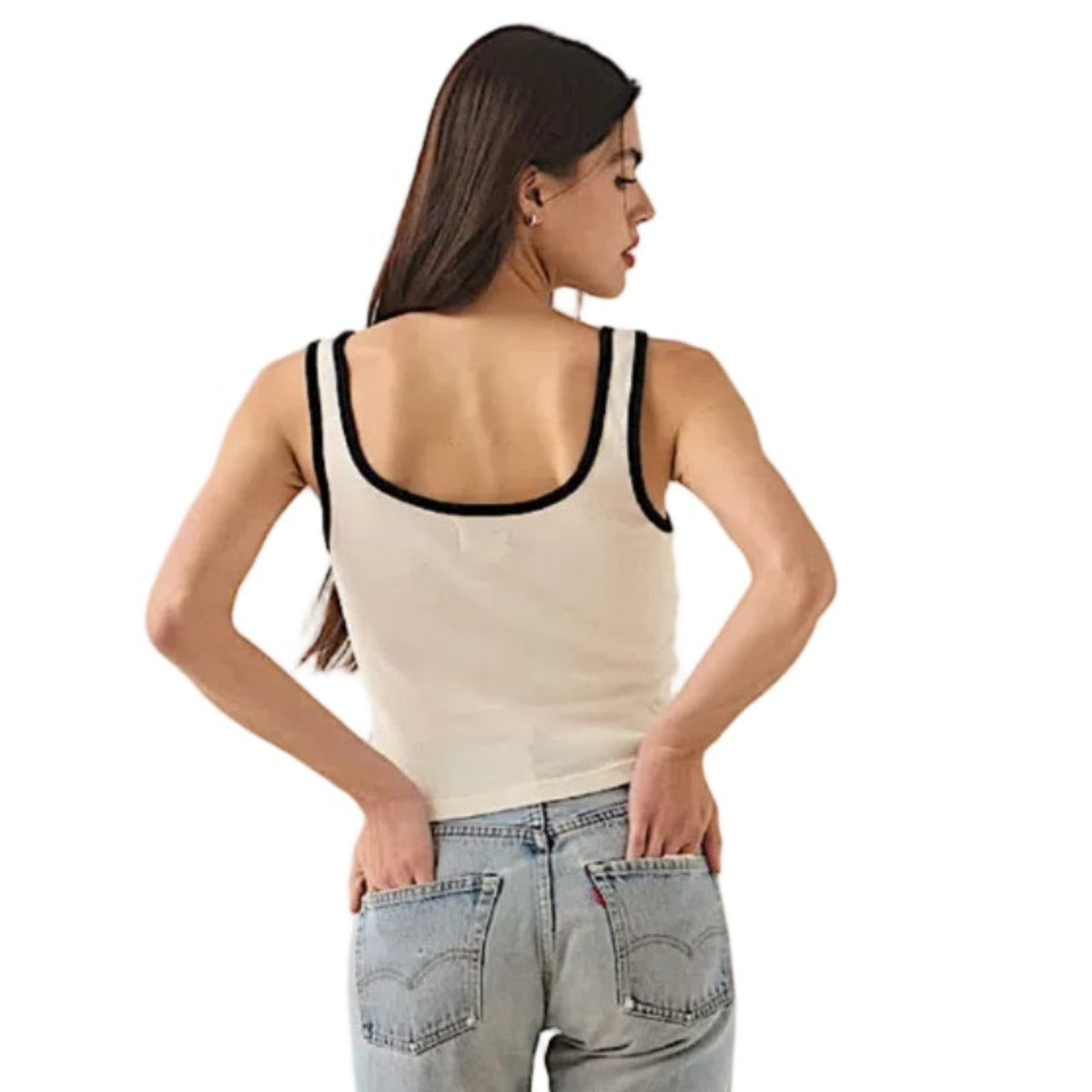 Brixton Women's Ringer Organic A-Tank - Off White/ Black