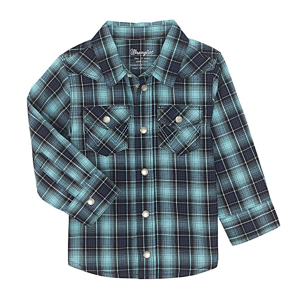 Wrangler Baby Boy’s Western Shirt -Blue Teal Plaid