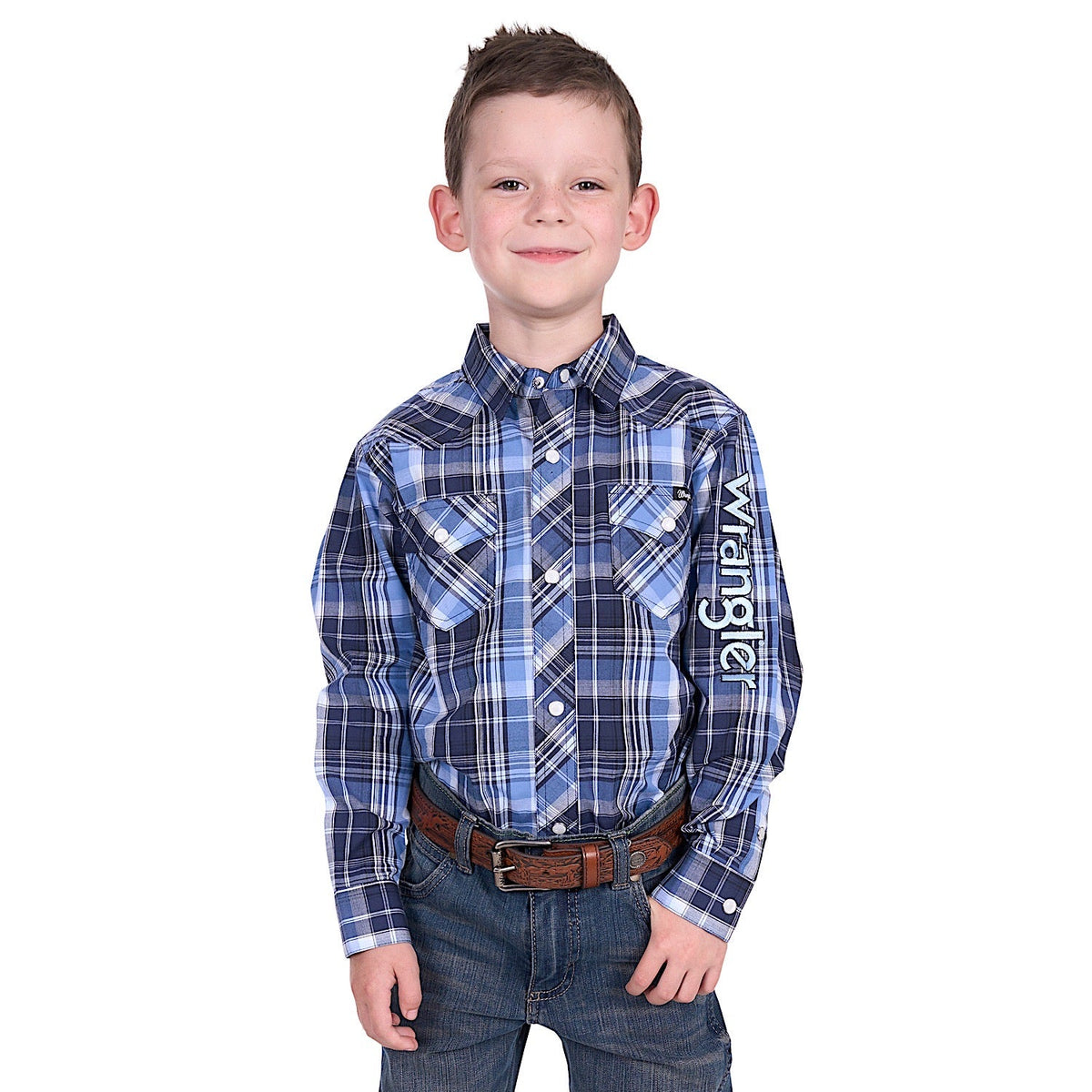 Wrangler Boy’s Billy Logo Shirt - Navy/Light Blue