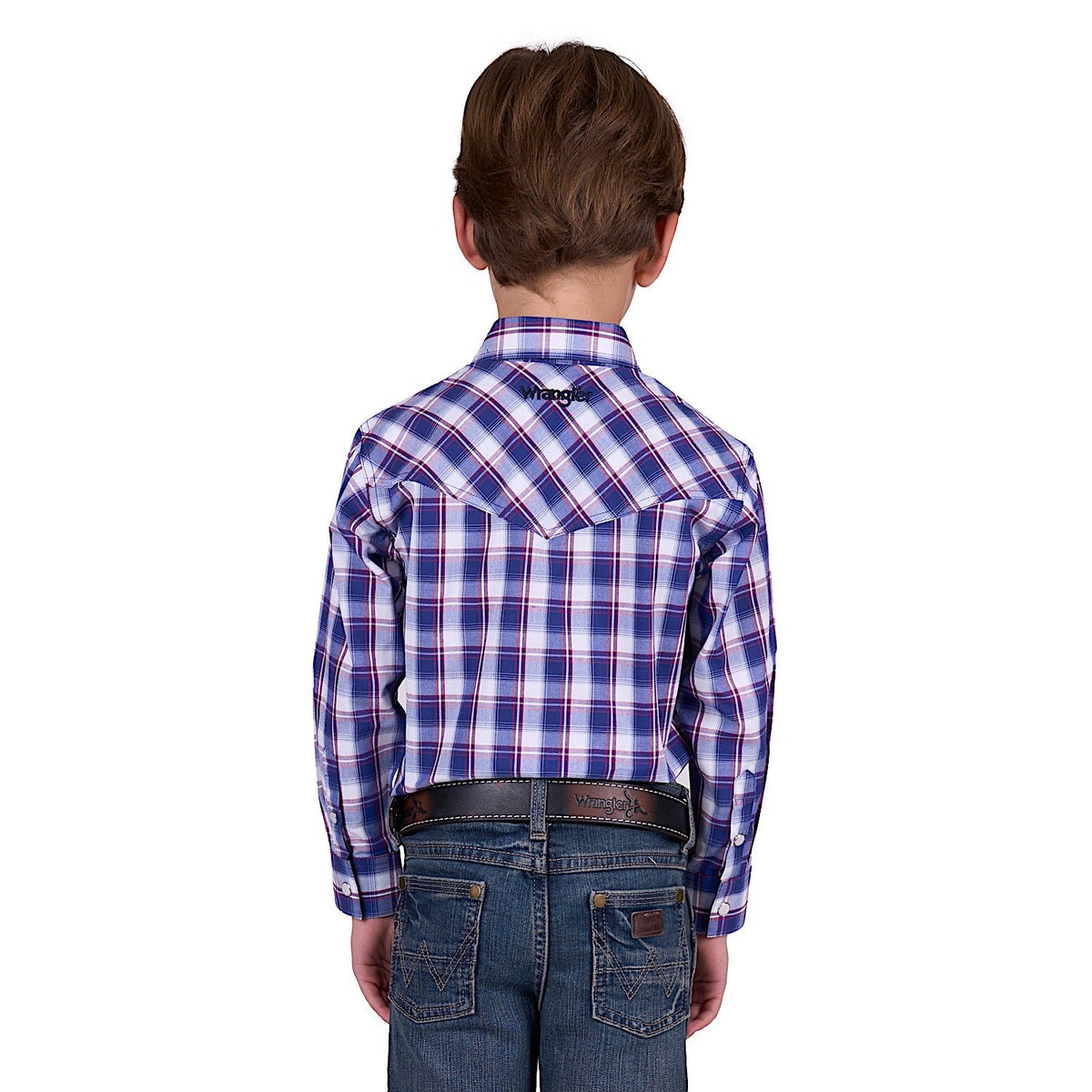 Wrangler Boy’s Noah Check Western Long Sleeve Shirt - Royal/Red