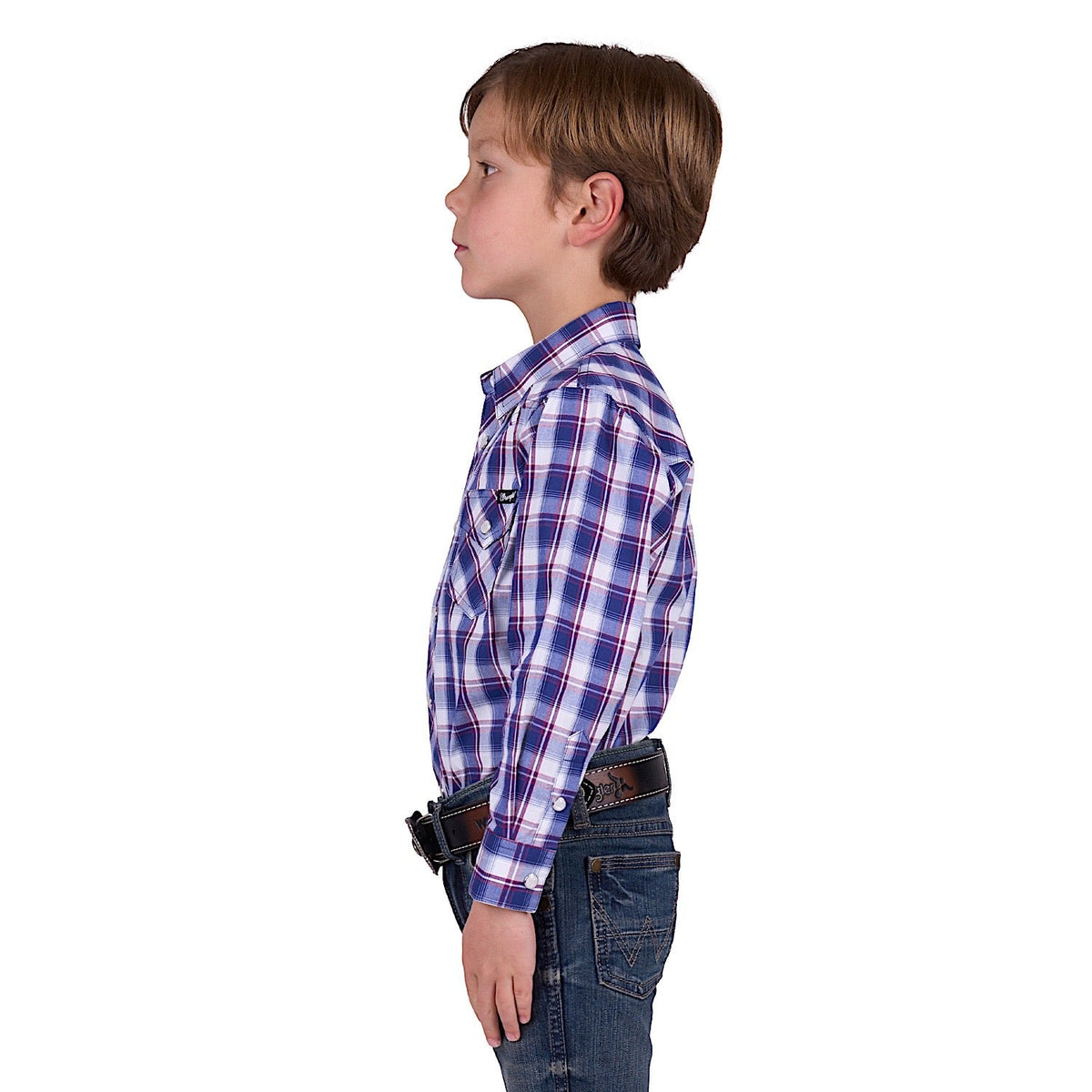 Wrangler Boy’s Noah Check Western Long Sleeve Shirt - Royal/Red