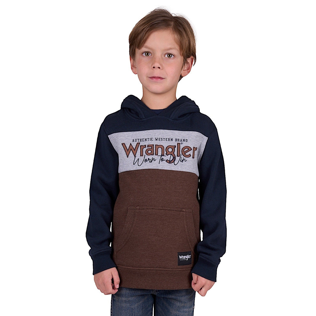 Wrangler Boy’s Paul Pullover Hoodie - Navy/Dark Tan