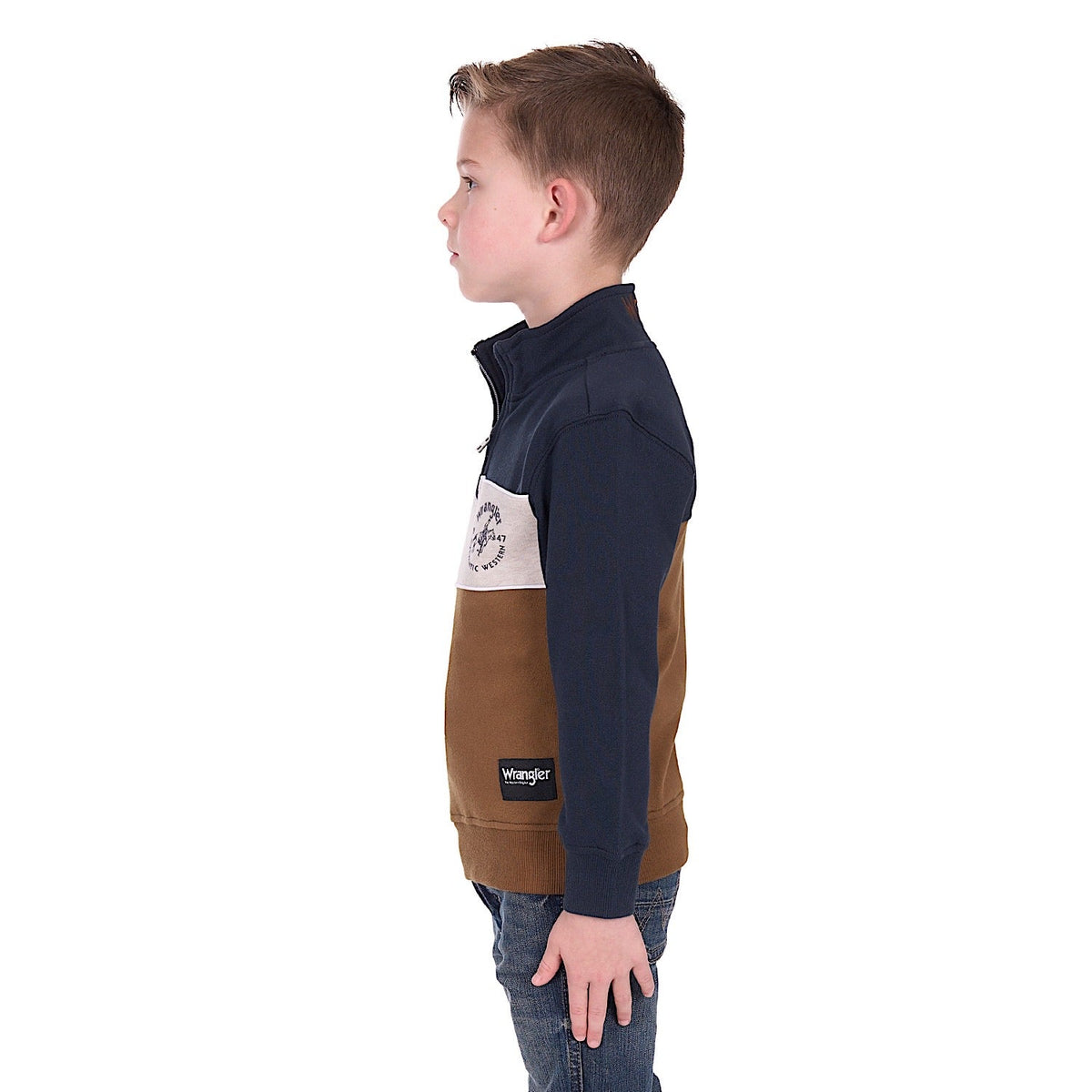 Wrangler Boys Steve 1/4 Zip Pullover - Navy/Tan