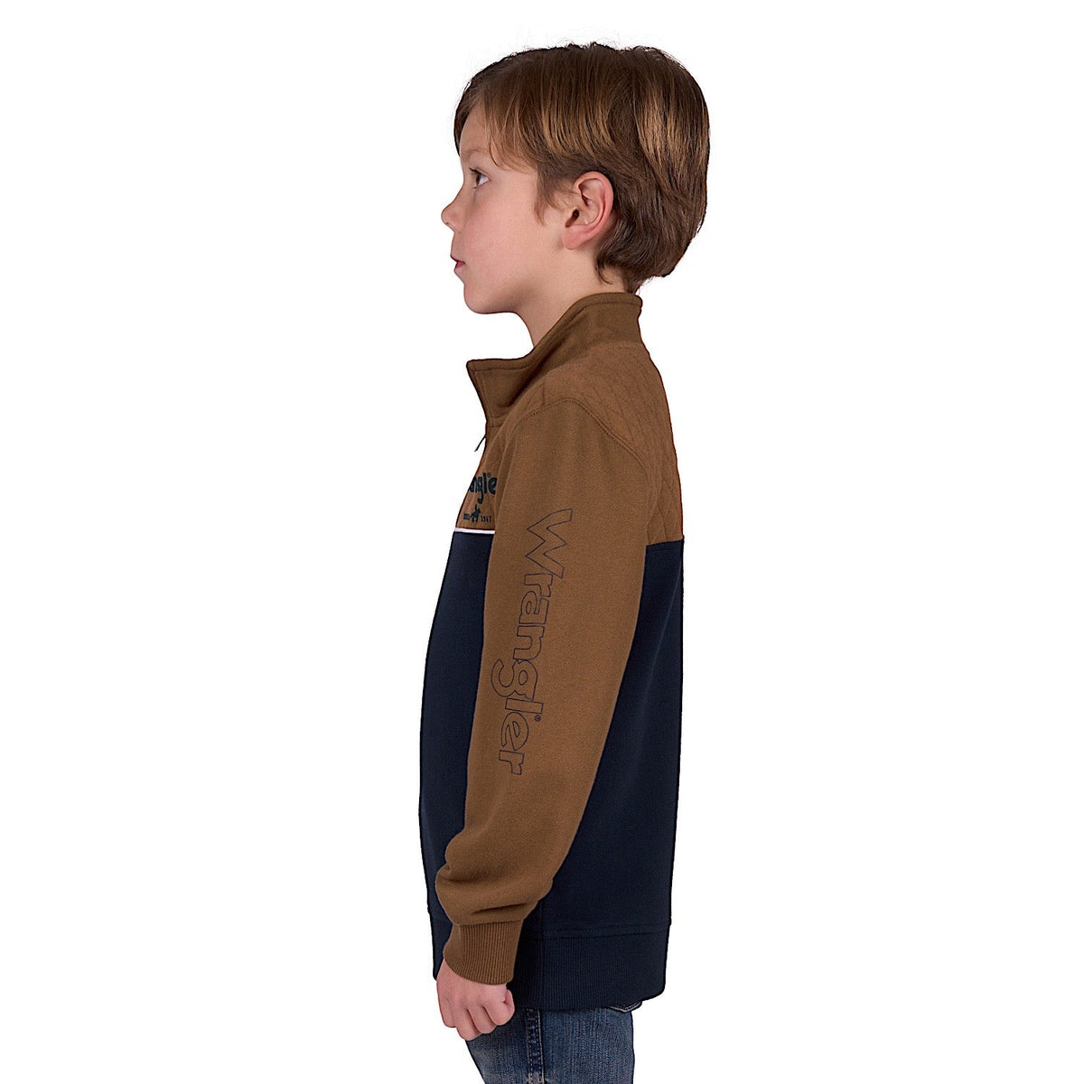Wrangler Boy’s Tate 1/4 Zip Pullover - Dark Tan/Navy