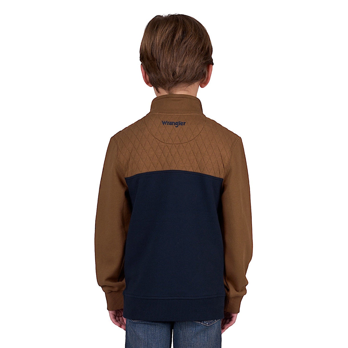 Wrangler Boy’s Tate 1/4 Zip Pullover - Dark Tan/Navy