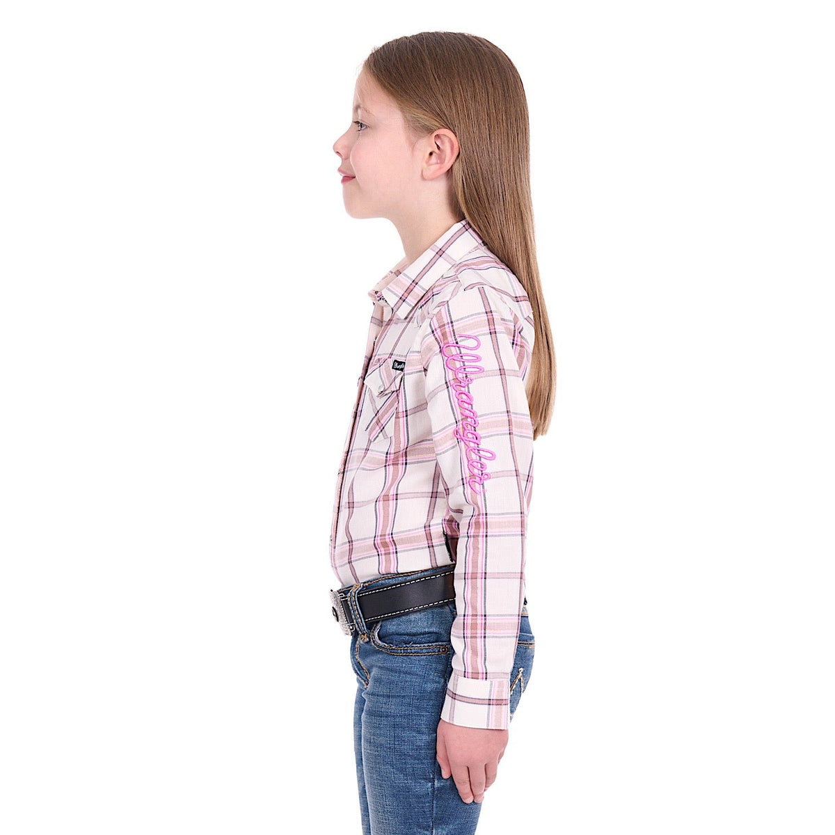 Wrangler Girl’s Henley Logo Shirt - Ivory/Pink
