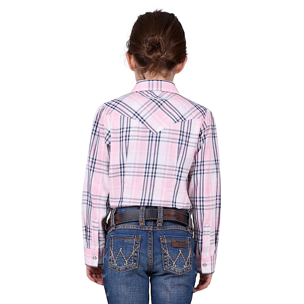 Wrangler Girl’s Phoebe Check Logo Western Long Sleeve Shirt - Pink