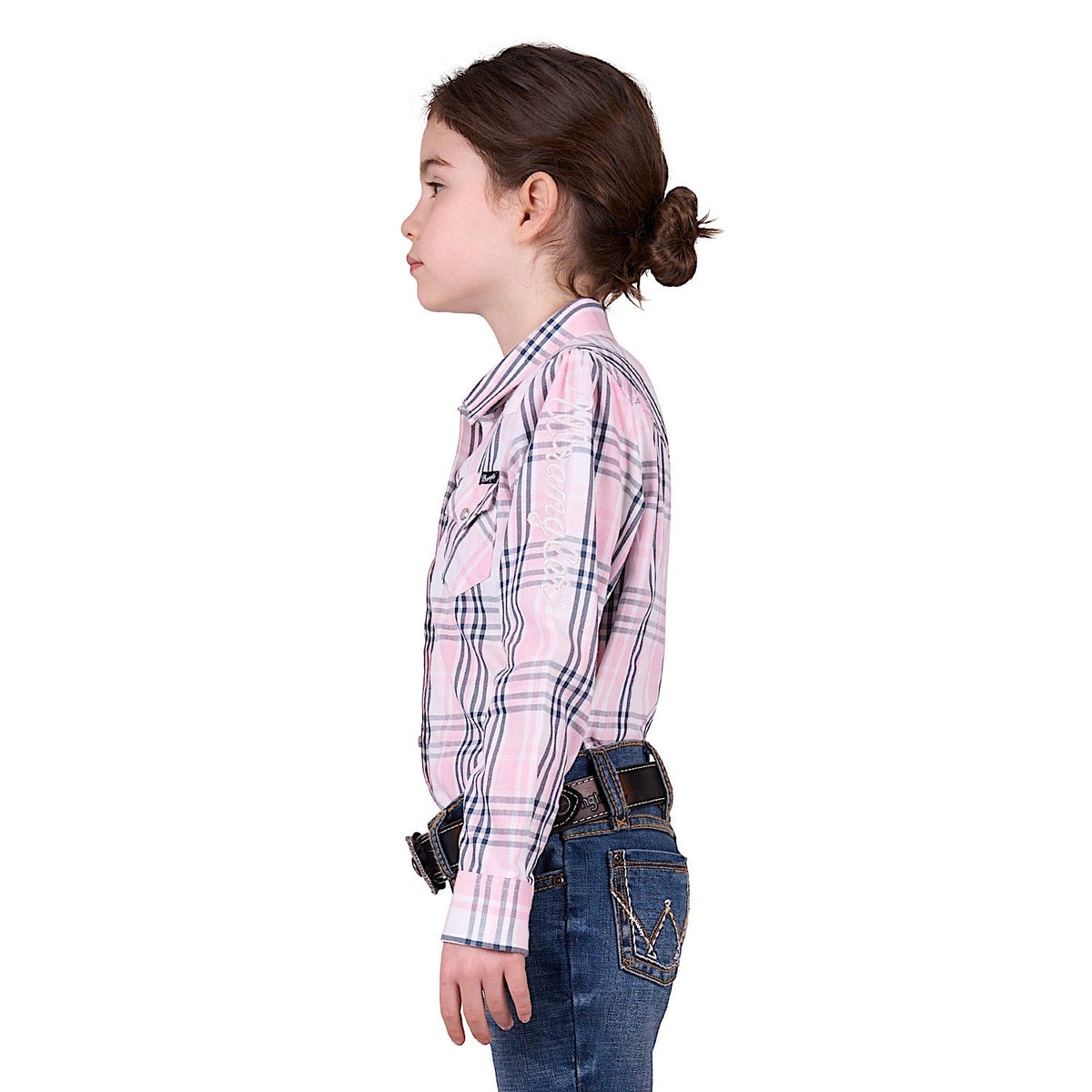 Wrangler Girl’s Phoebe Check Logo Western Long Sleeve Shirt - Pink