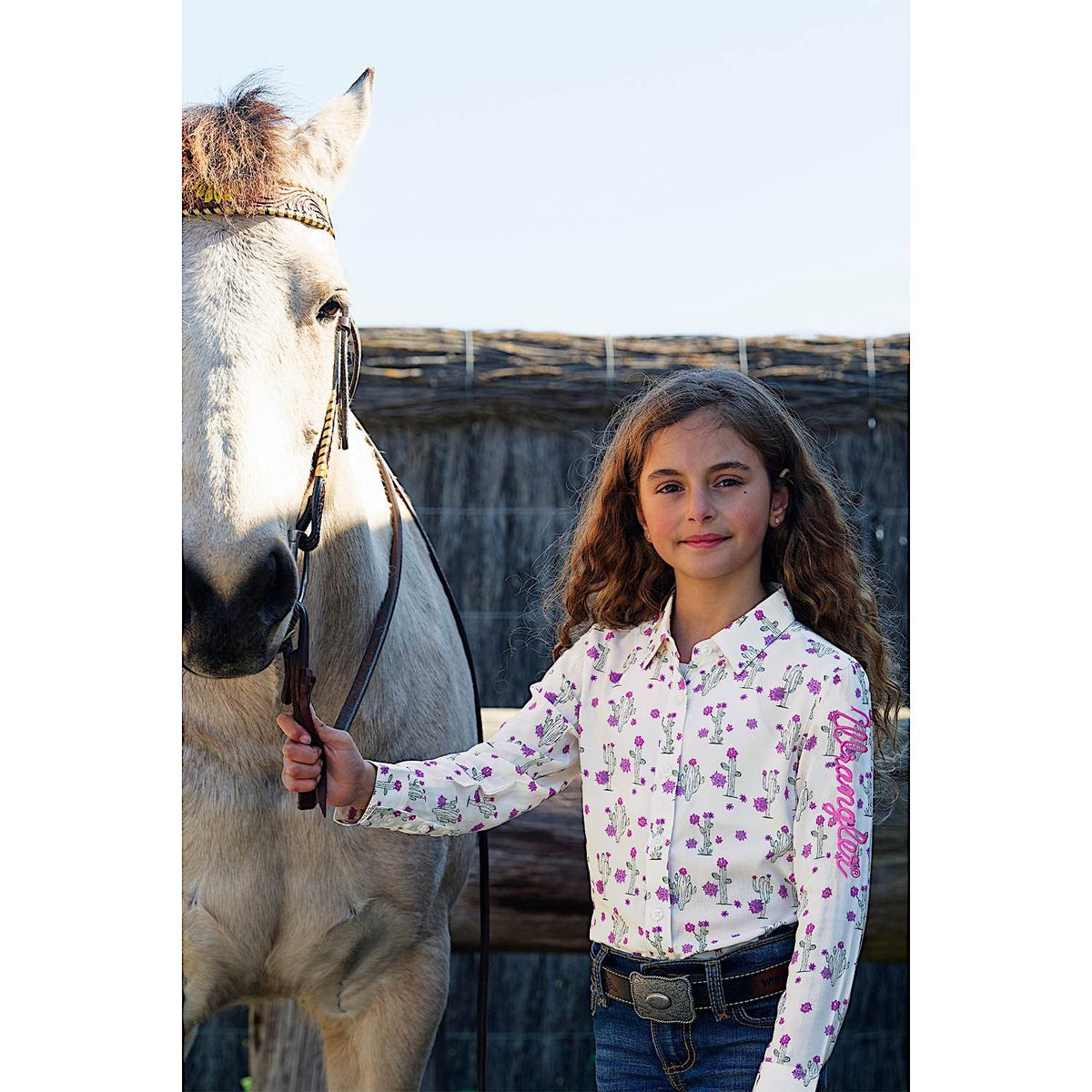 Wrangler Girl’s Valerie Print Logo Long Sleeve Shirt - Ivory