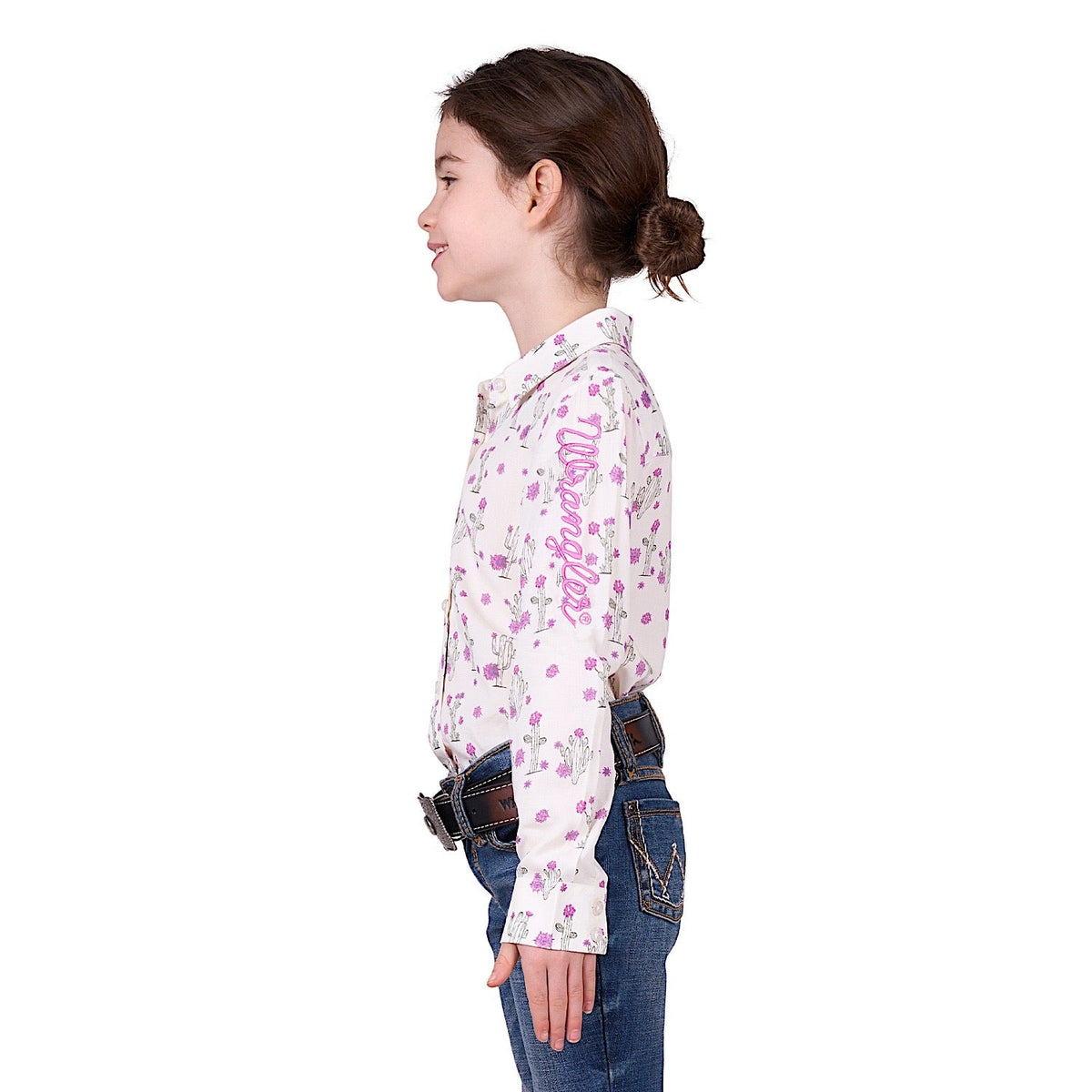 Wrangler Girl’s Valerie Print Logo Long Sleeve Shirt - Ivory