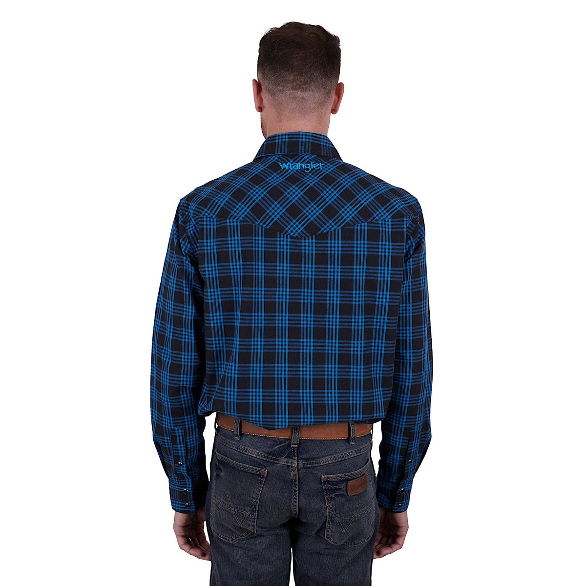 Wrangler Men’s Betts Print Logo Western Shirt Black/Royal