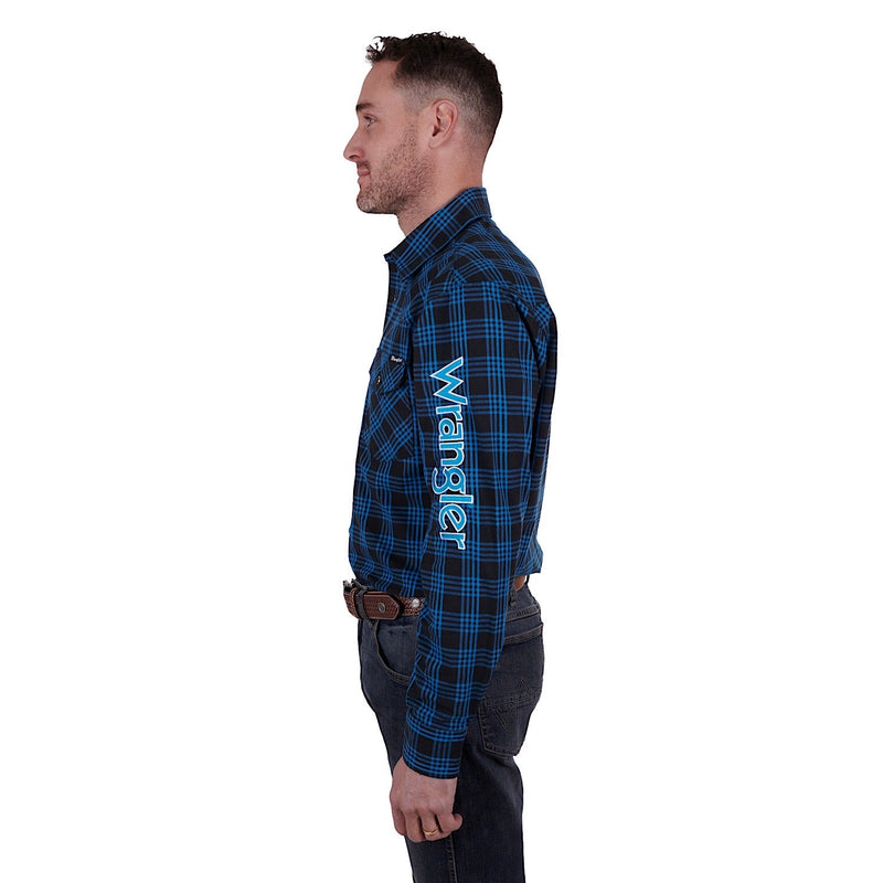 Wrangler Men’s Betts Print Logo Western Shirt Black/Royal