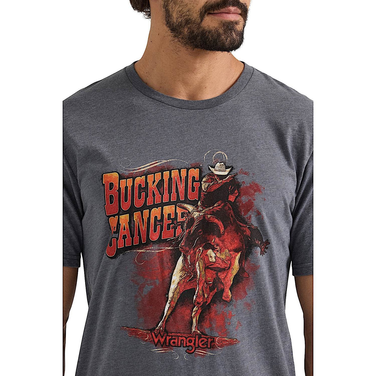 Wrangler Men’s Bucking Cancer Graphic T-Shirt - Charcoal Heather