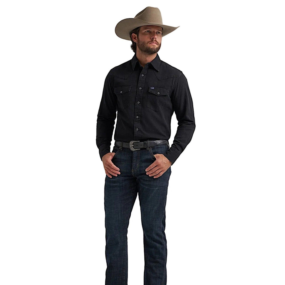 Wrangler Men’s Classic Fit Denim Shirt - Black Denim