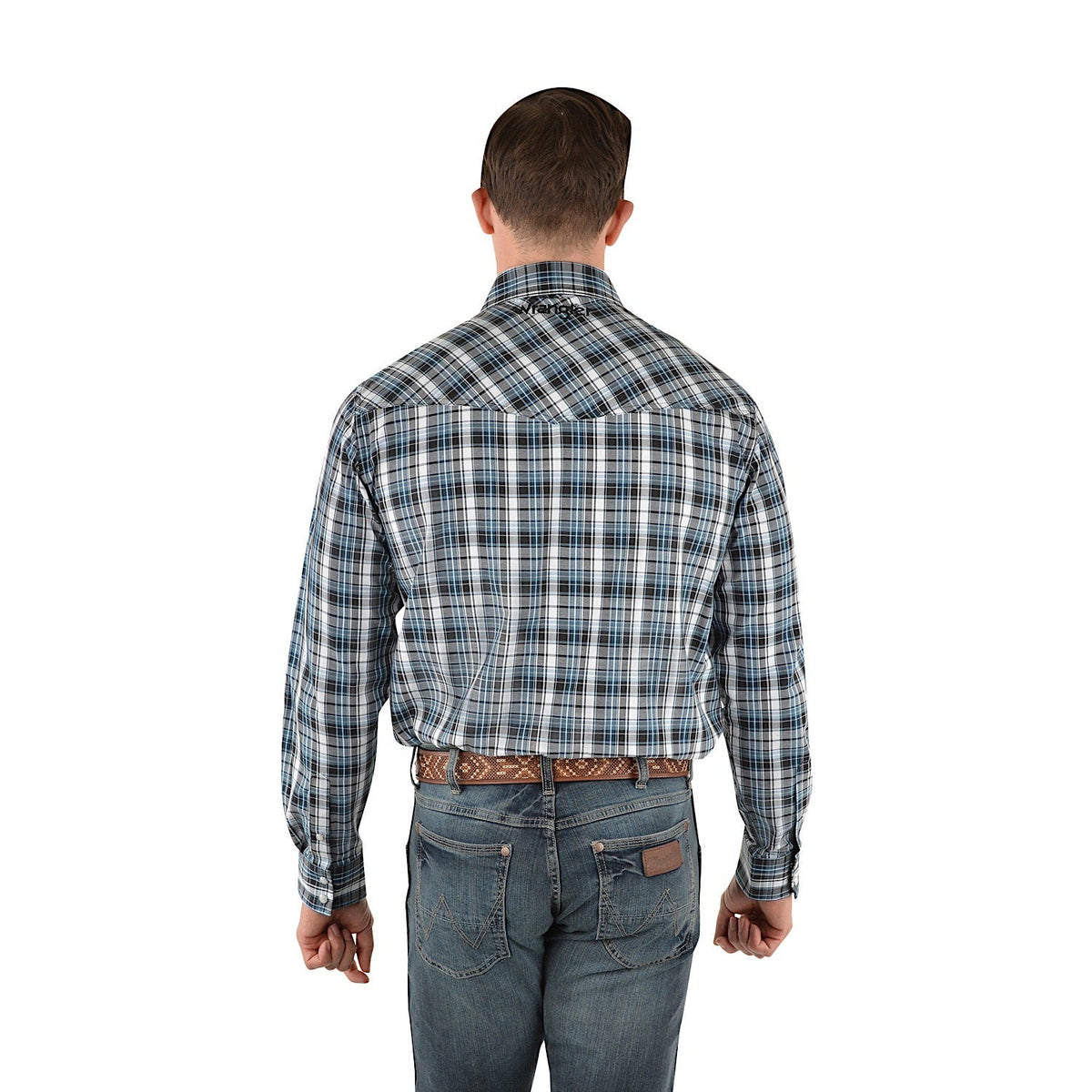 Wrangler Mens Gould Check Logo Western L/S Shirt Black/Teal