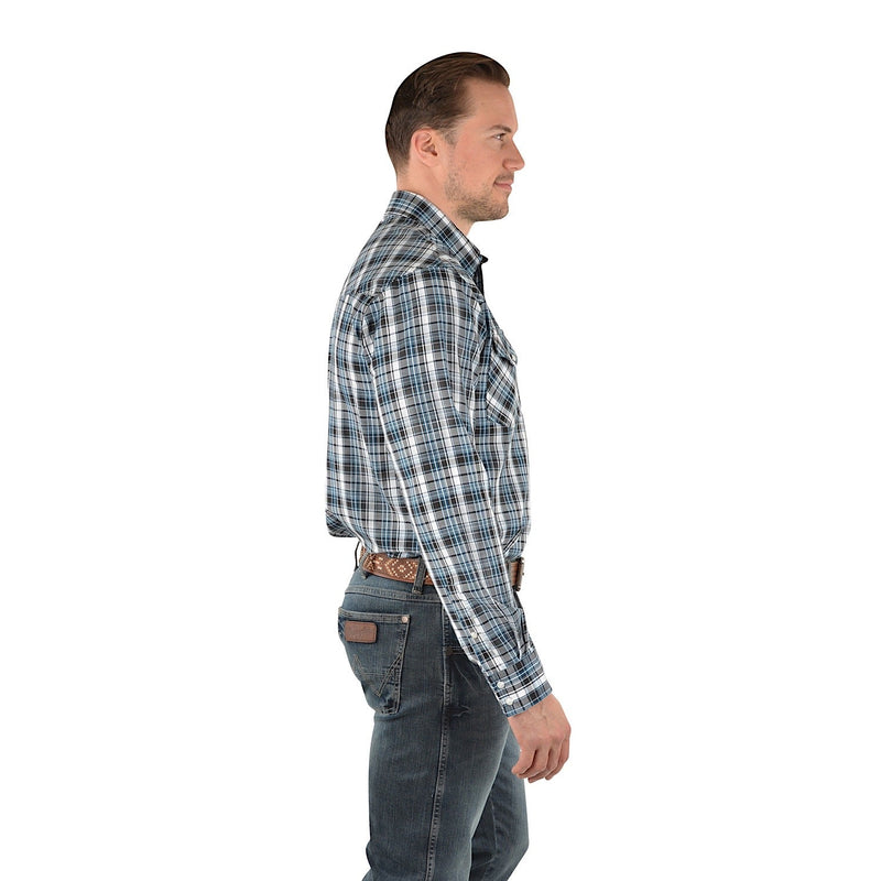 Wrangler Mens Gould Check Logo Western L/S Shirt Black/Teal