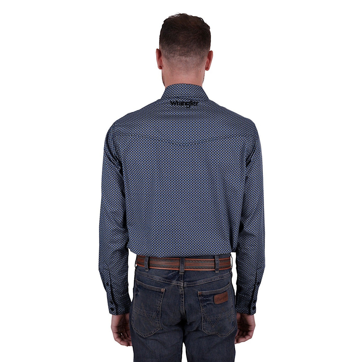 Wrangler Men’s Isaac Print Western Button Down Shirt Black/Blue
