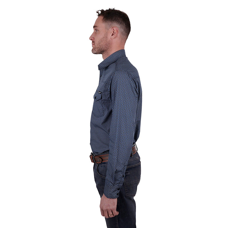 Wrangler Men’s Isaac Print Western Button Down Shirt Black/Blue