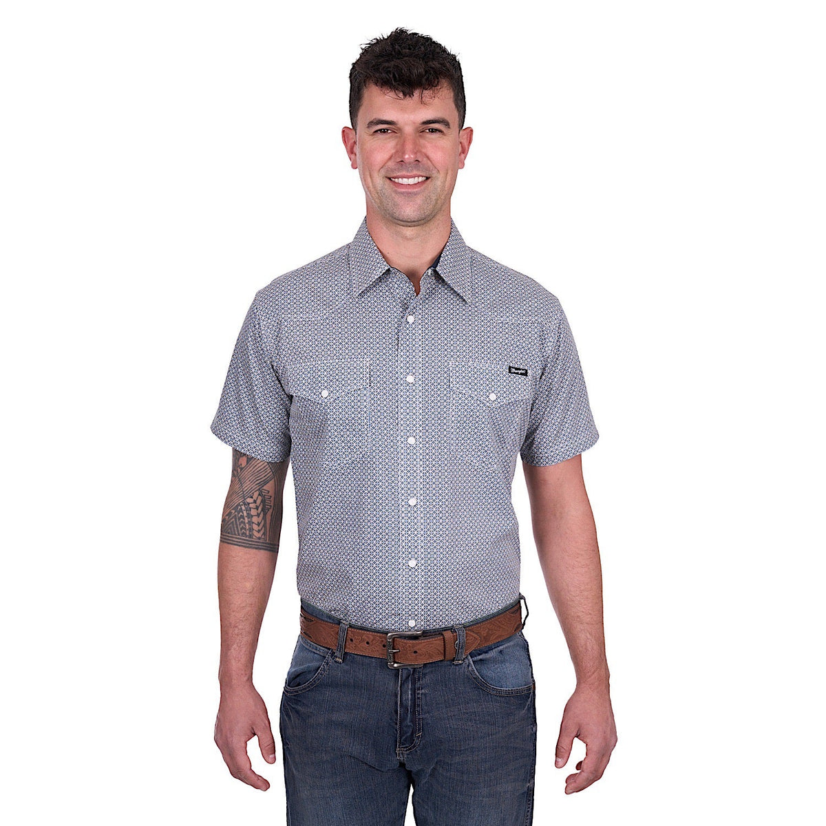 Wrangler Men’s Jimmy Short Sleeve Shirt - Navy/Gold