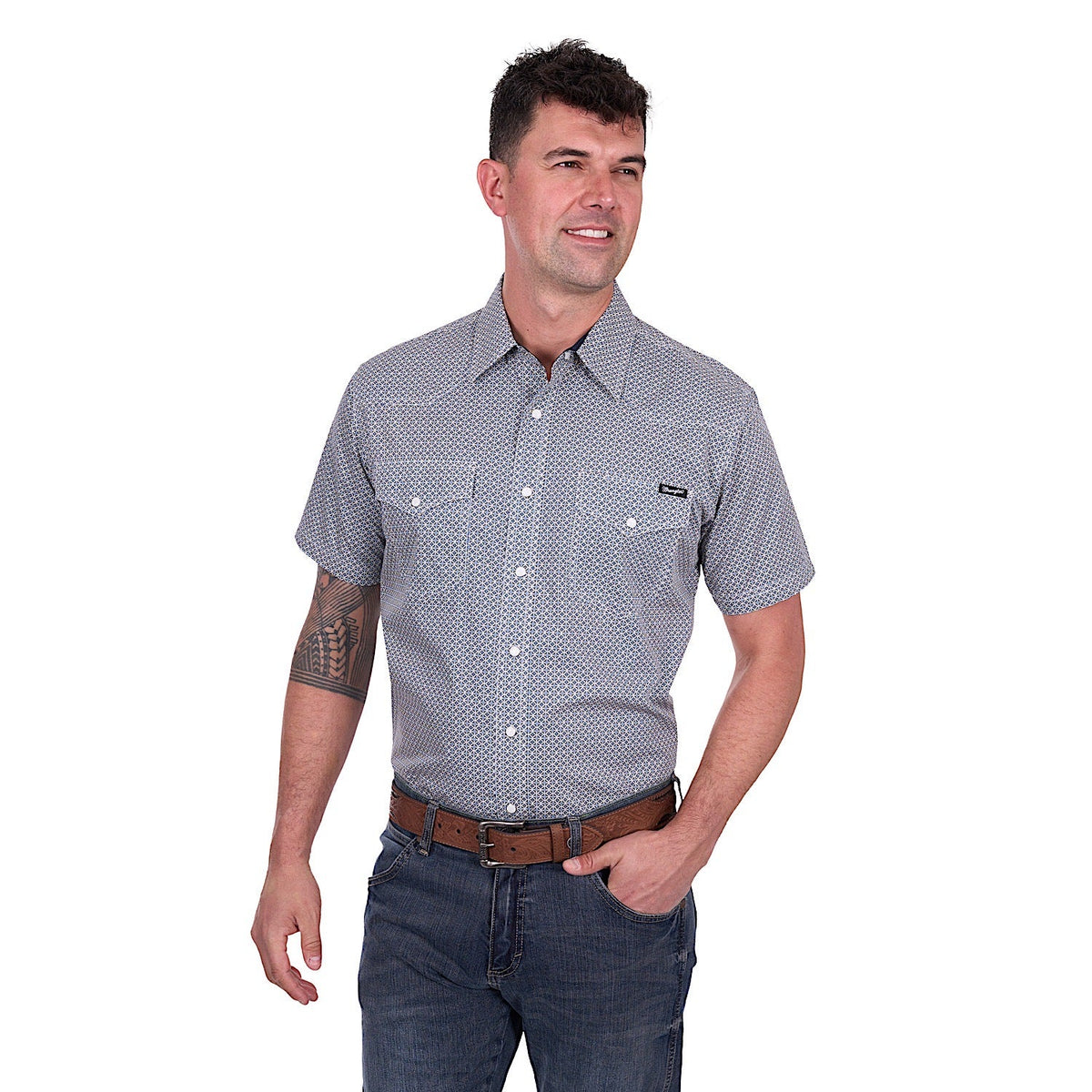 Wrangler Men’s Jimmy Short Sleeve Shirt - Navy/Gold