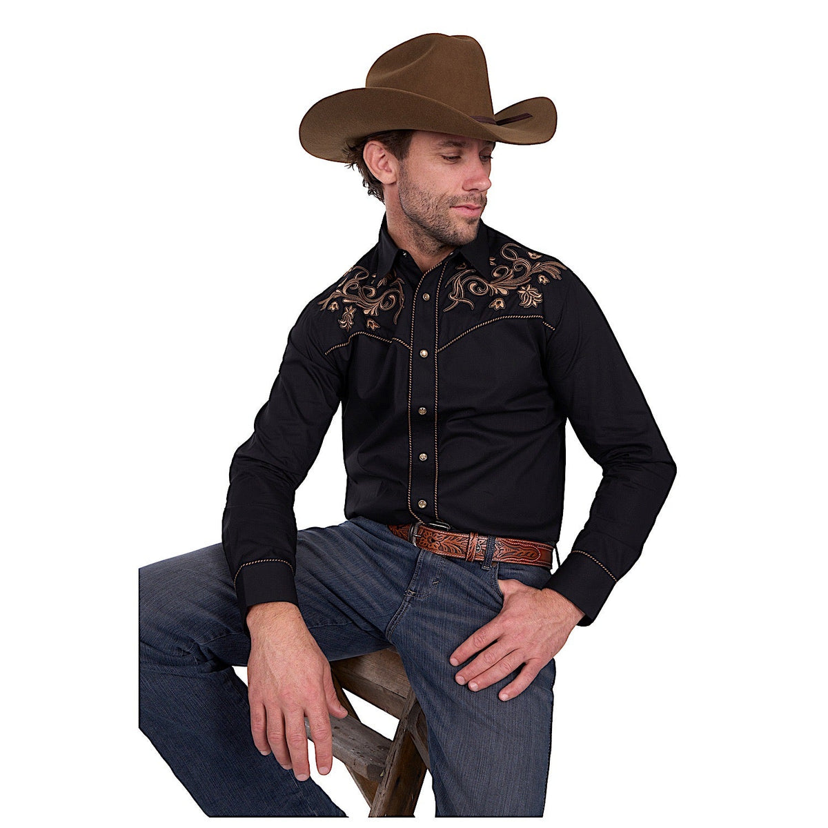 Wrangler Men’s Luke Embroidered Shirt - Black