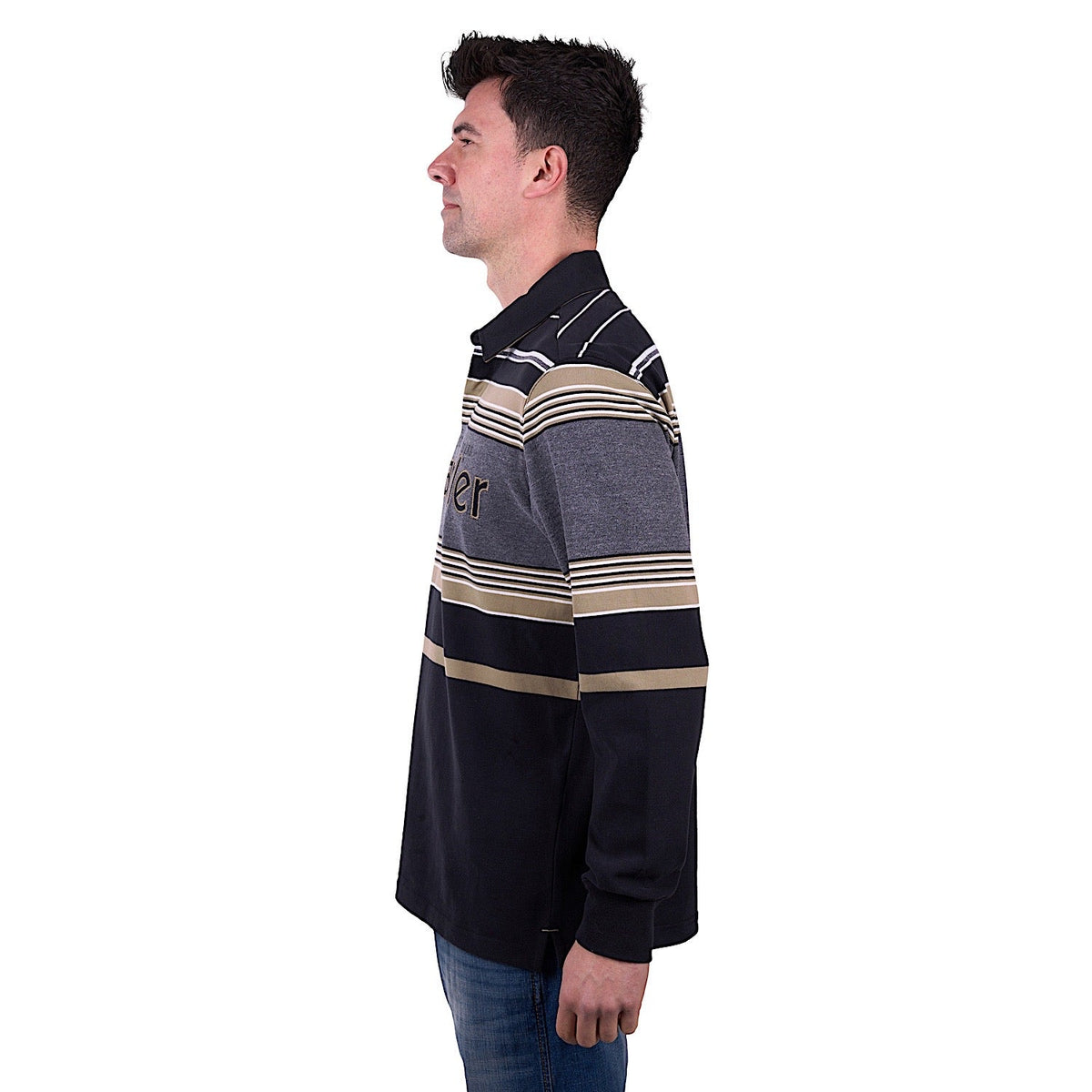 Wrangler Men’s Luke Stripe Rugby - Black/Charcoal Marle