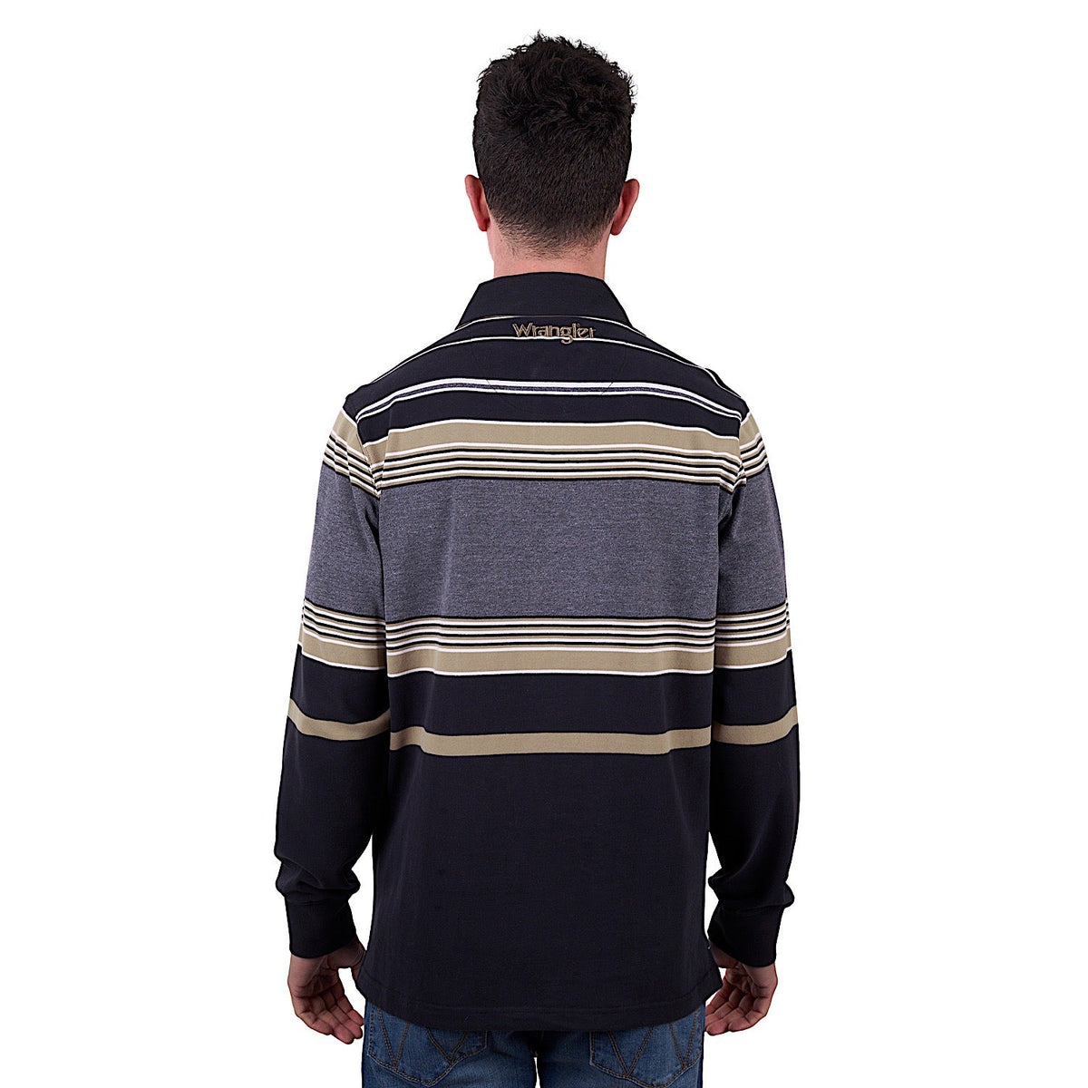 Wrangler Men’s Luke Stripe Rugby - Black/Charcoal Marle