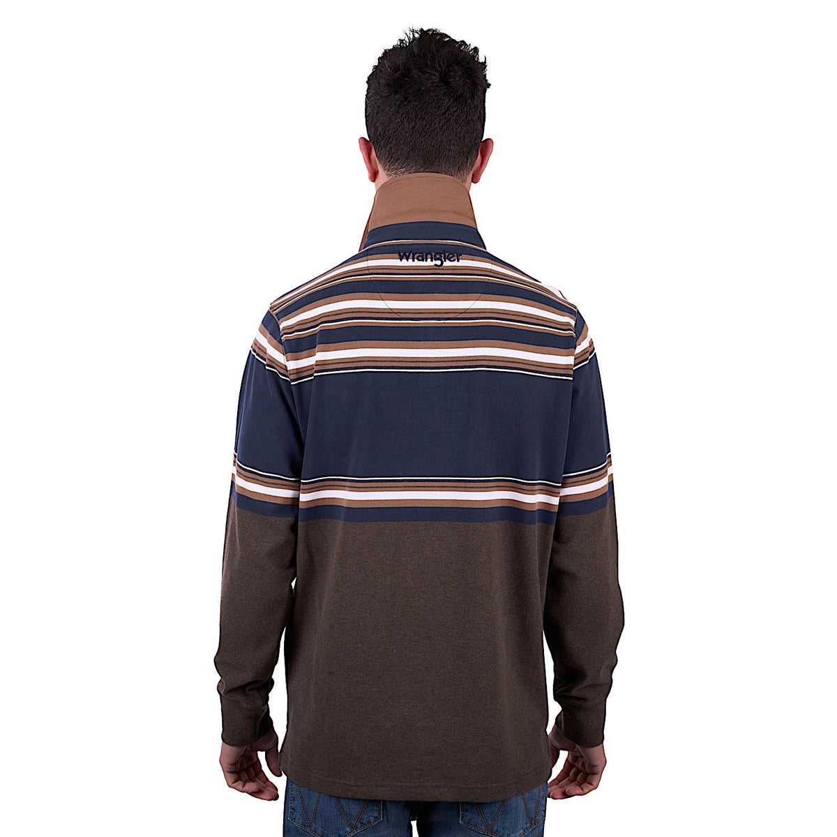Wrangler Men’s Nico Stripe Rugby - Tan Marle/Navy