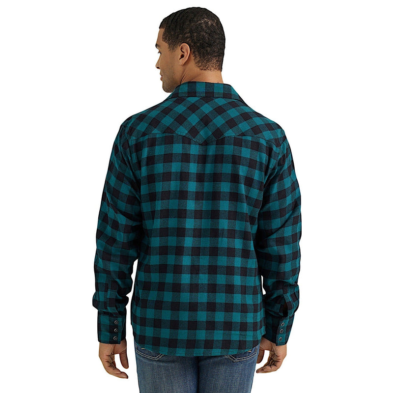 Wrangler Men’s Retro Flannel Western Snap Plaid Shirt - Turquoise Buffalo