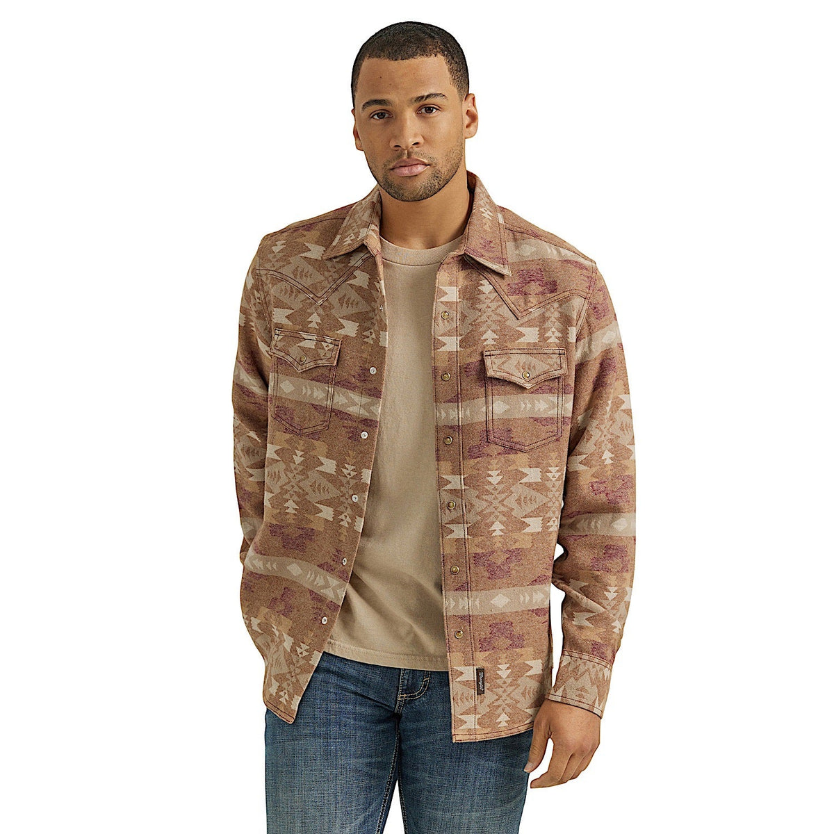 Wrangler Men’s Retro Premium Snap Shirt Jacket - Brown Aztec