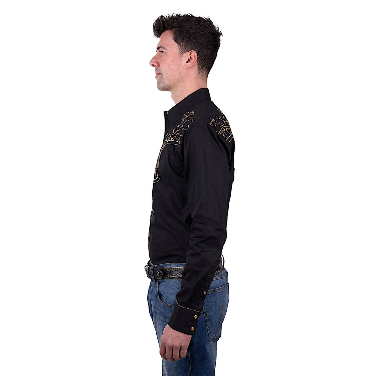 Wrangler Men’s Rhys Embroidered Long Sleeve Shirt - Black