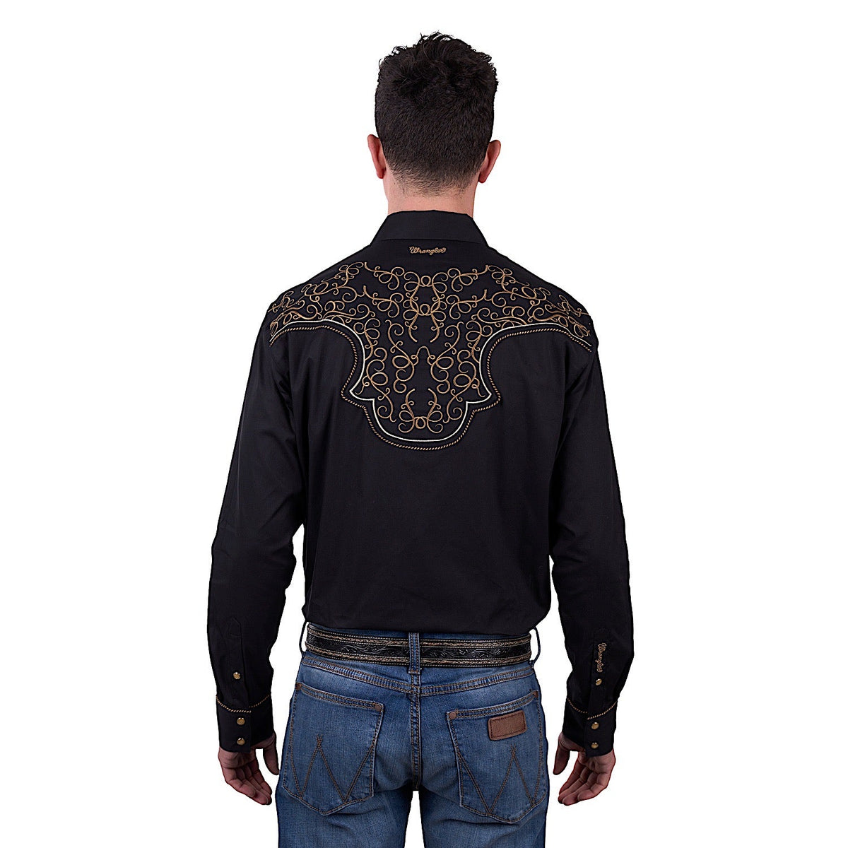 Wrangler Men’s Rhys Embroidered Long Sleeve Shirt - Black