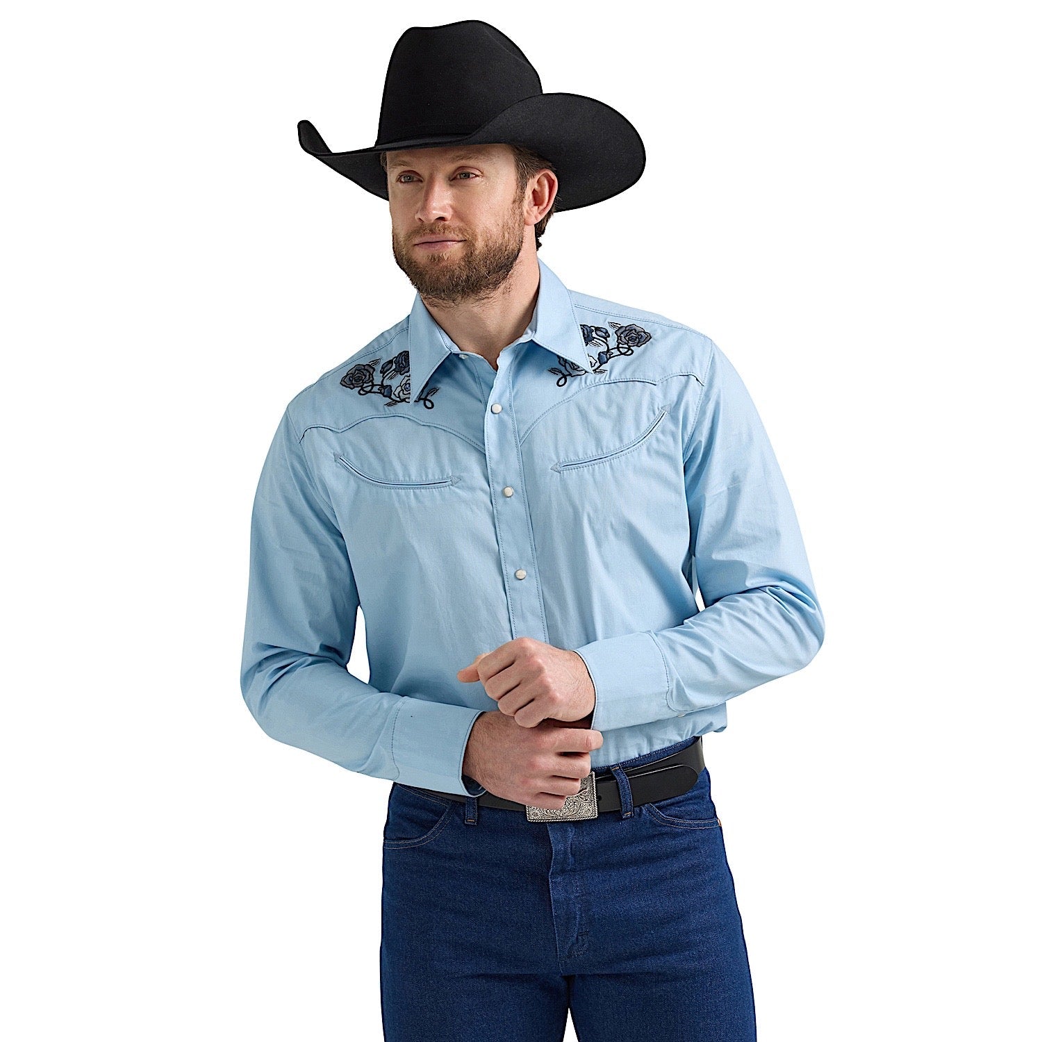 Buy Wrangler Mens Rodeo Ben Snap Front Shirt - Blue | The Stable Door